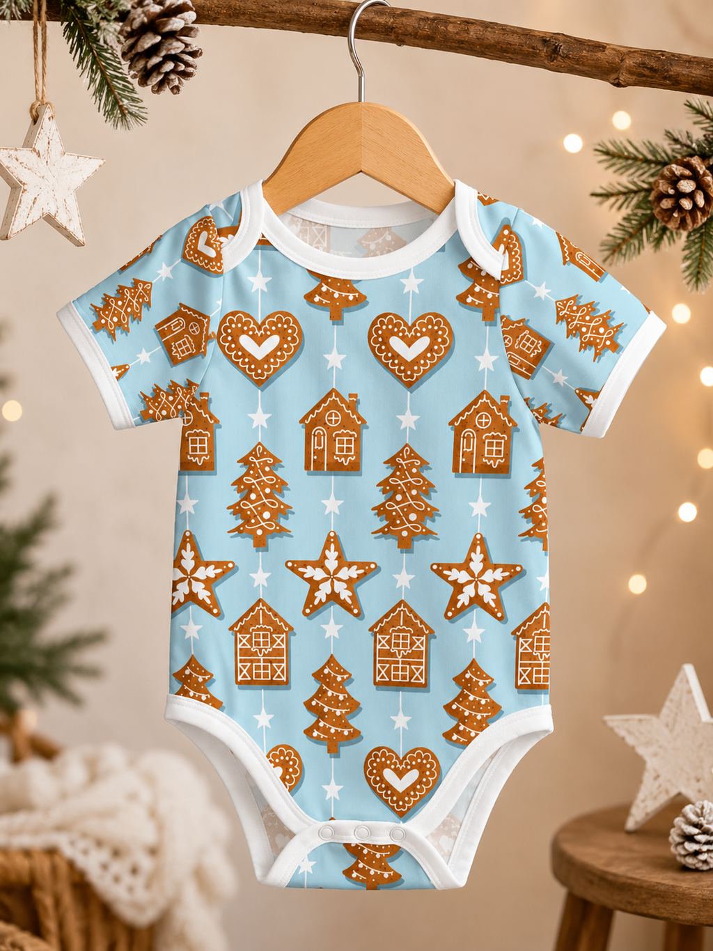Baby Blue Gingerbread Christmas Bodysuit