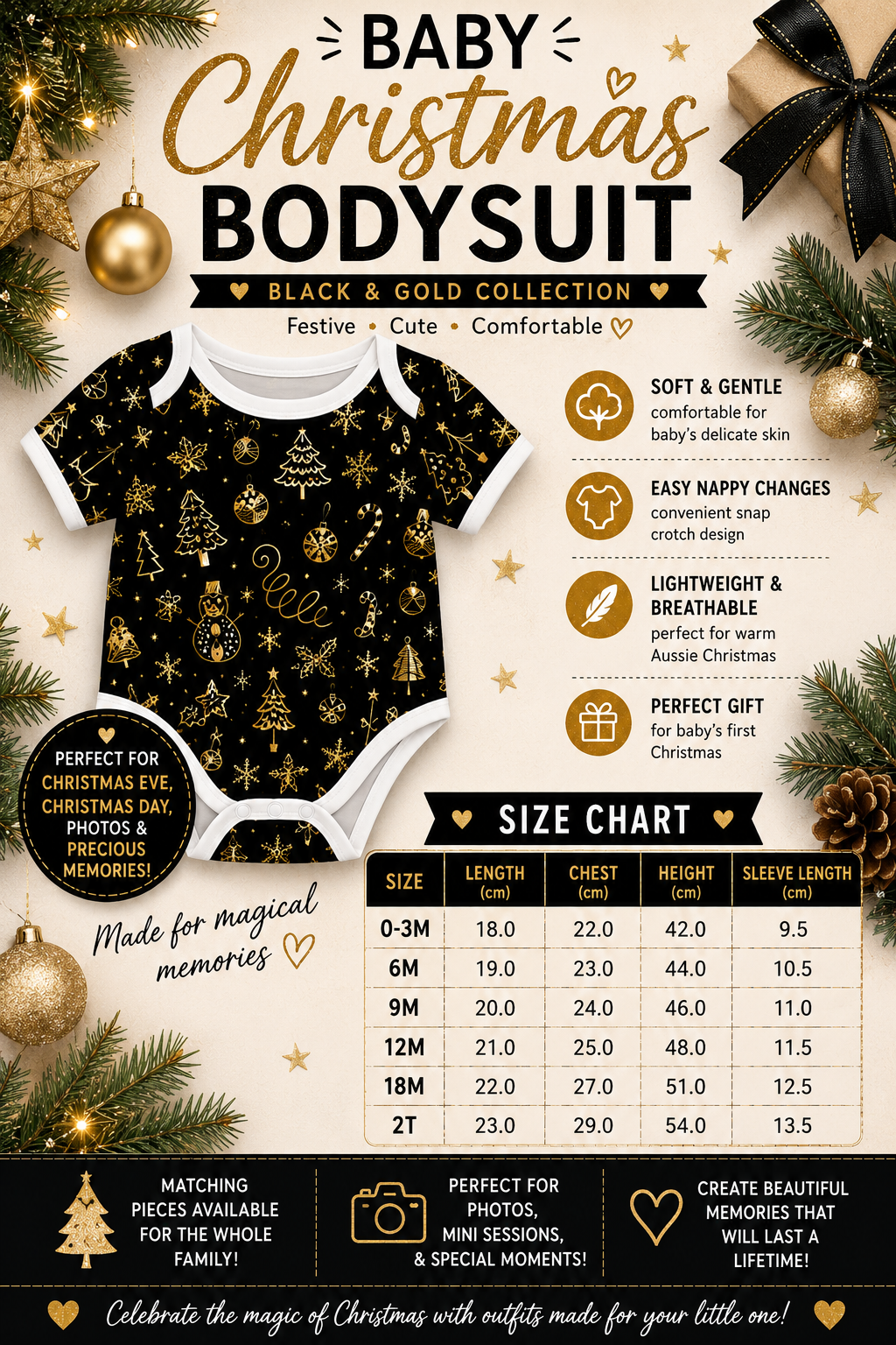 Baby Black & Gold Christmas Bodysuit