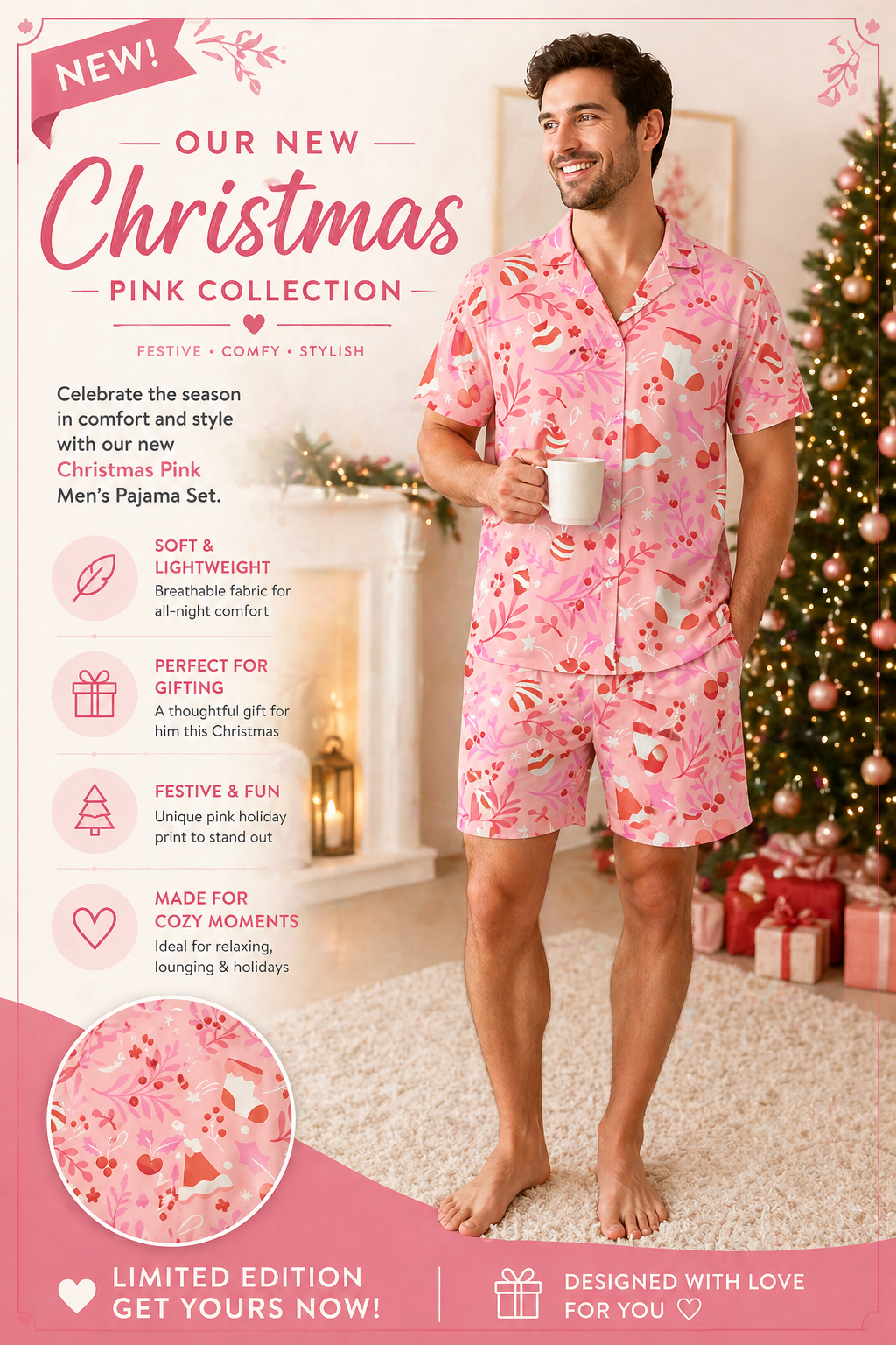 Christmas Pajamas Pink Mens