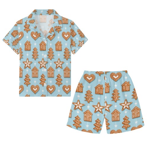 Blue Christmas Gingerbread Kids PJ Set