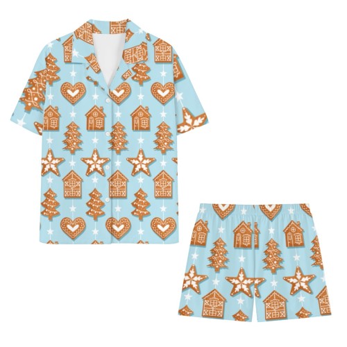 Ladies Blue Gingerbread Christmas Pajama Set