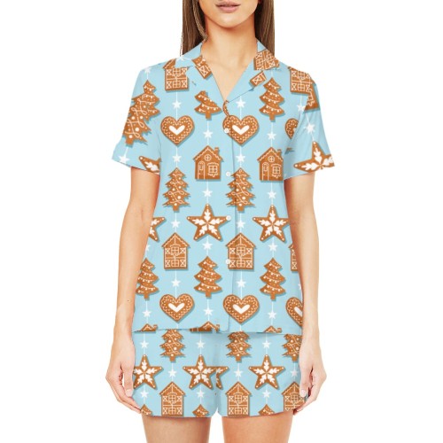 Ladies Blue Gingerbread Christmas Pajama Set