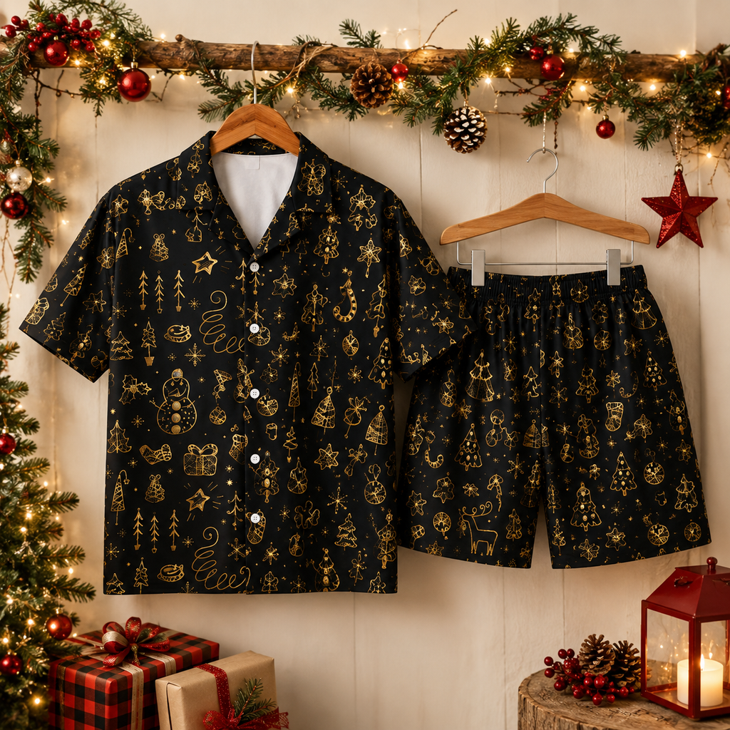 Men’s Black & Gold Christmas PJ Set