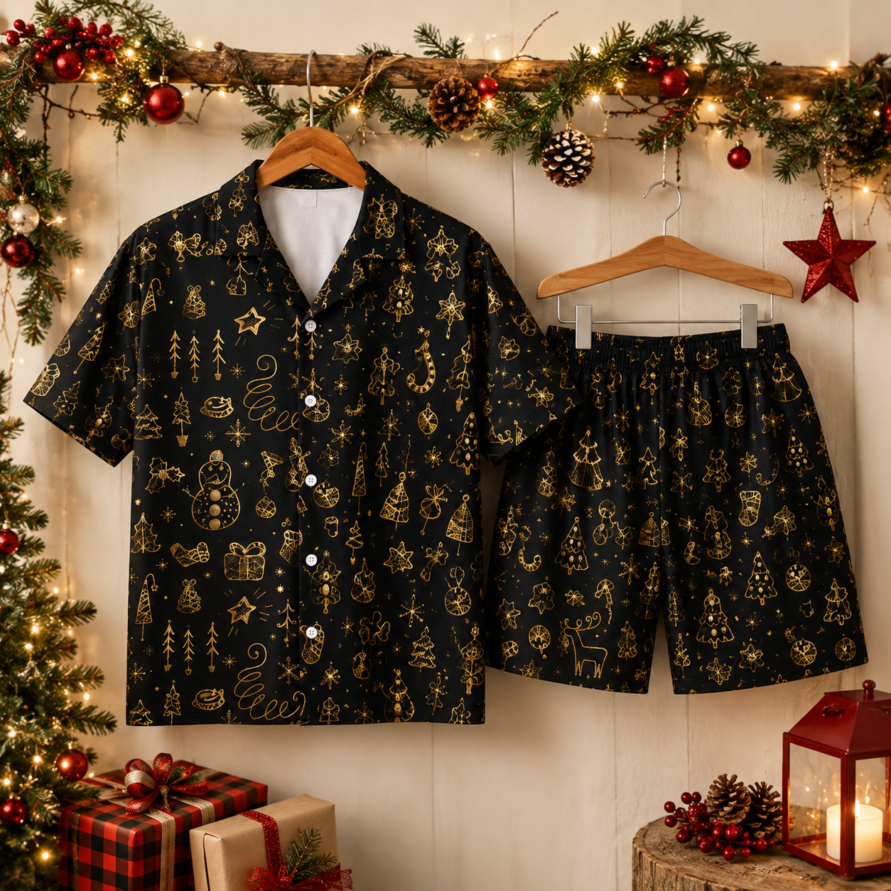 Men’s Black & Gold Christmas PJ Set