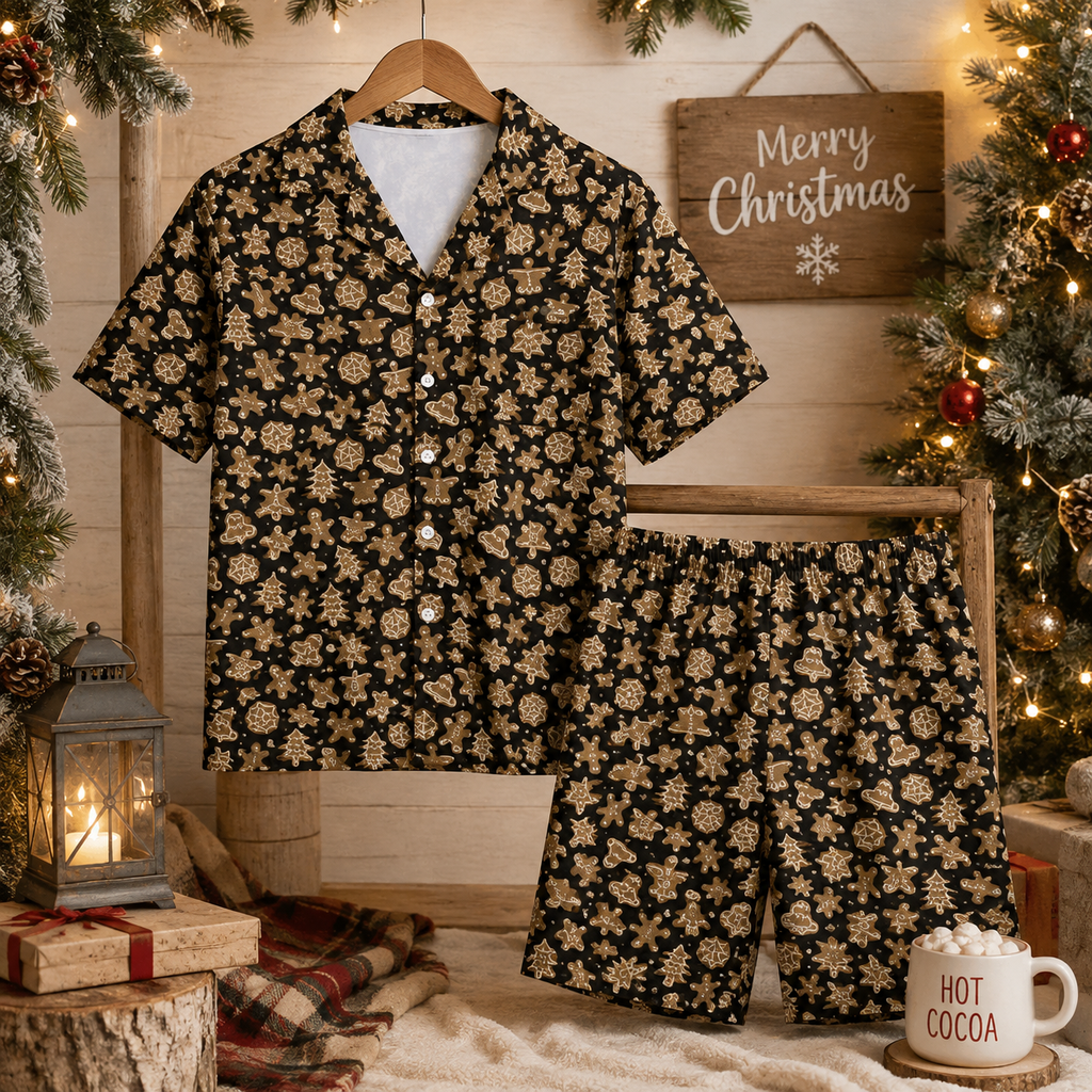 Men’s Black Gingerbread Christmas PJ Set