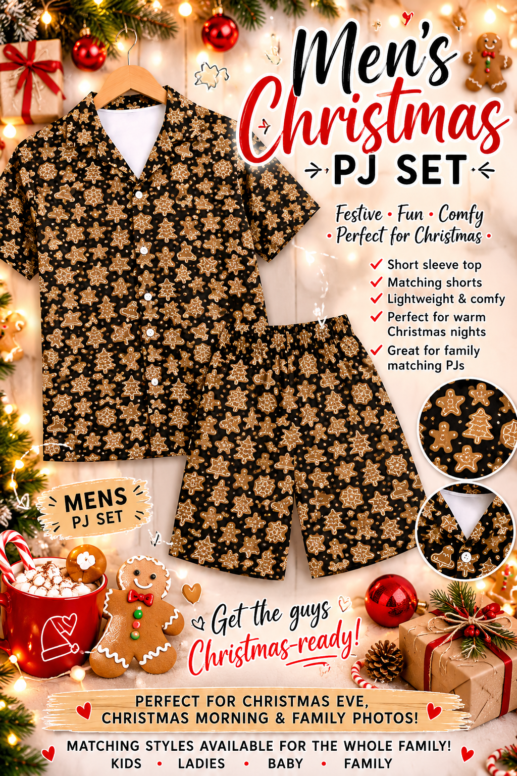 Men’s Black Gingerbread Christmas PJ Set