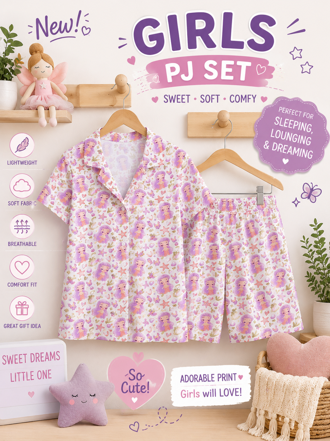 Girls Mermaid PJ Set