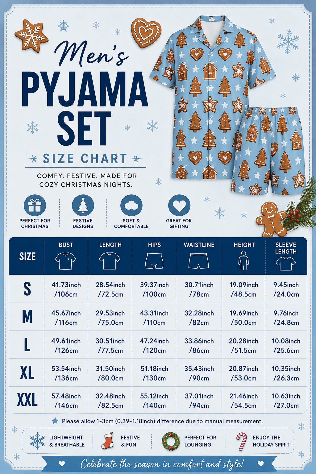 Gingerbread Christmas pajama Set – Blue Mens