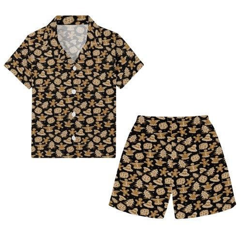 Kids Black Gingerbread Christmas PJ Set